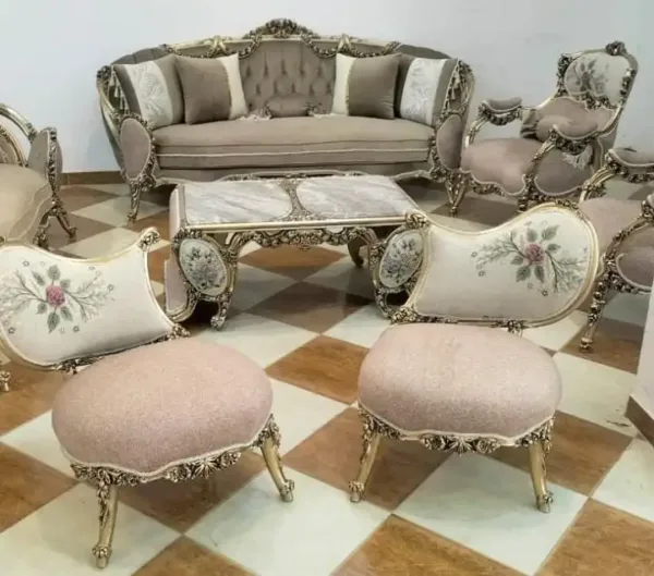 طقم صالون استقبال ذهبي
